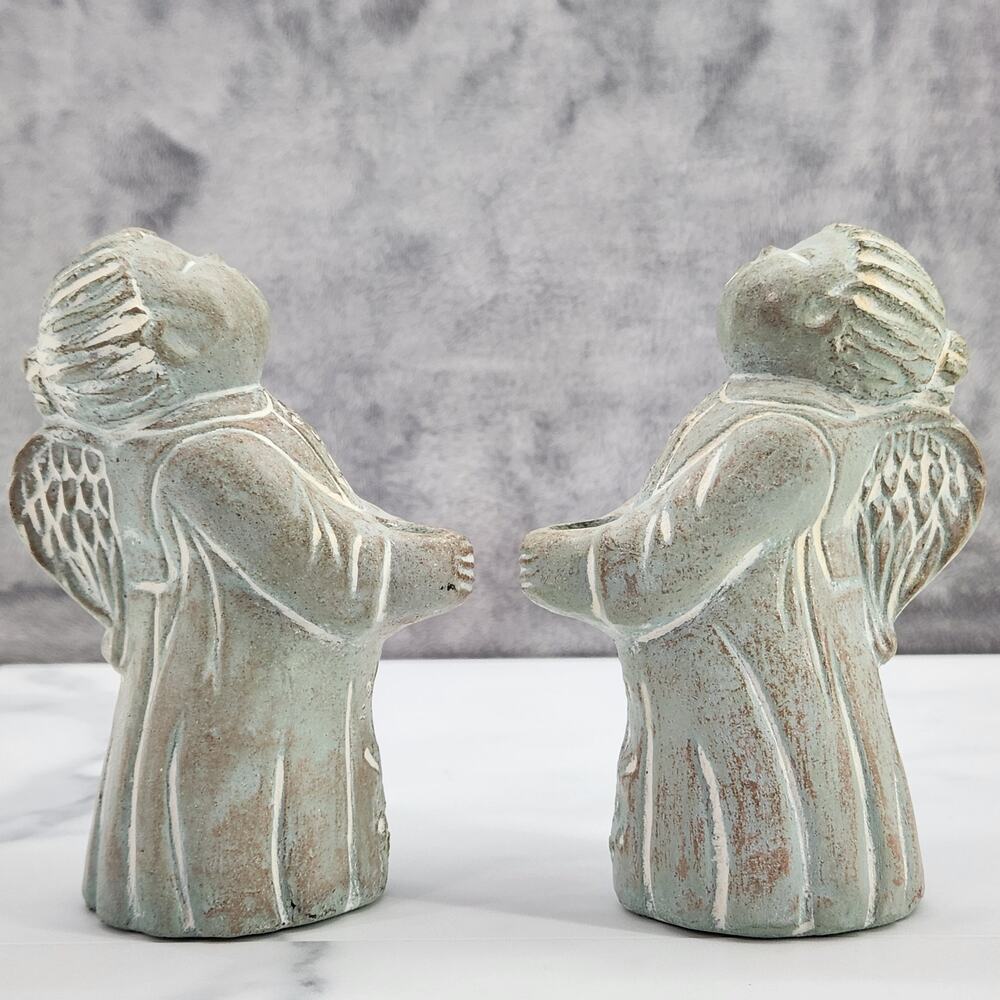 2 Vtg 5" Isabel Bloom Signed Choir Angels 1995 Candle holder cement art figures